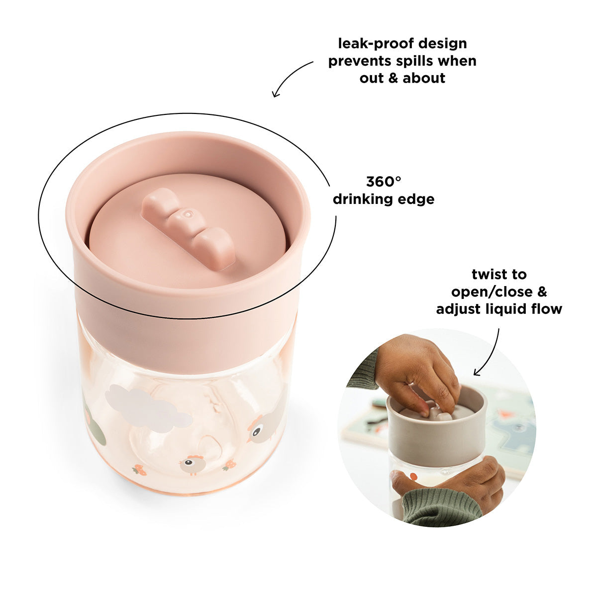 Tasse d'apprentissage 360 °- Tiny farm rose P'tits Loups Shop
